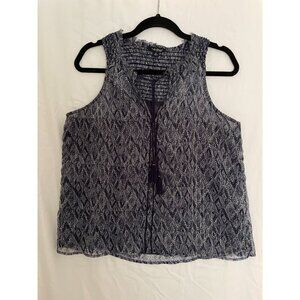 Lucky Brand Women's Smocked Sleeveless Top S 100% Cotton Navy Blue